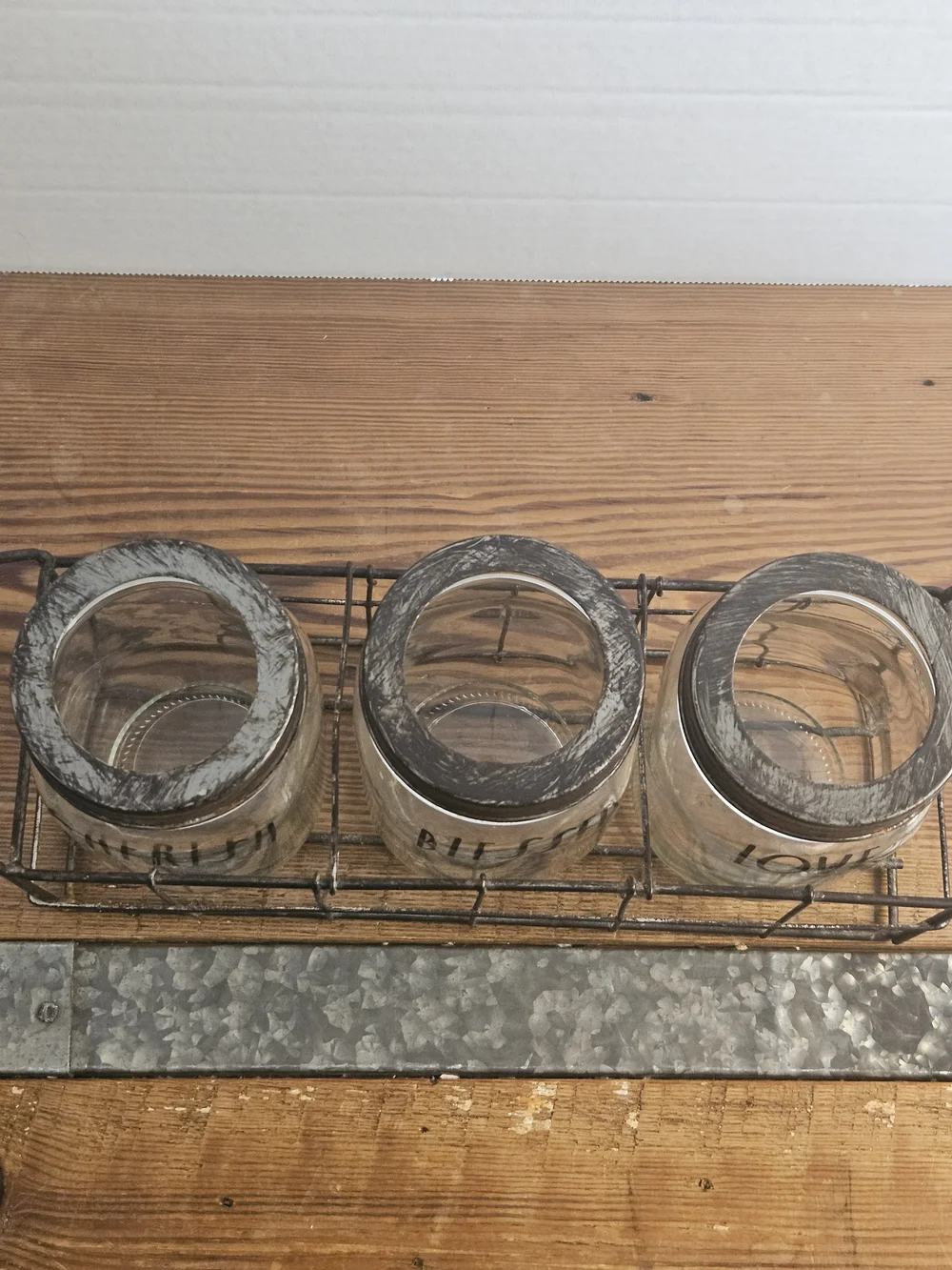 Rae Dunn Set of 3 Glass Jars in Wire Caddy - 